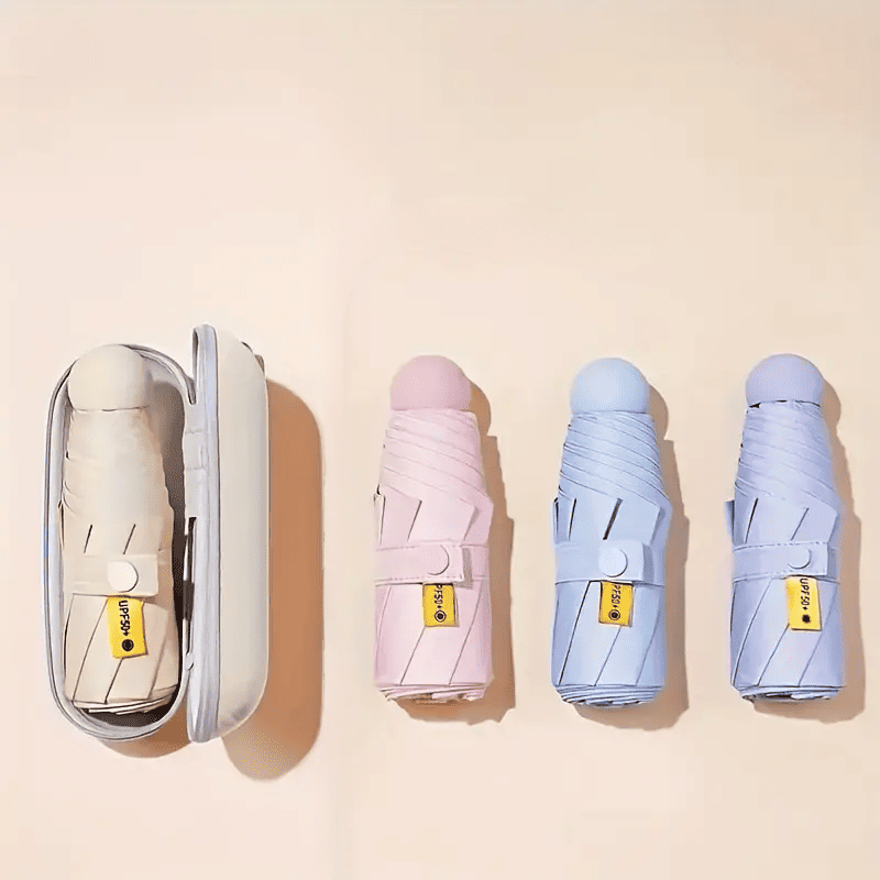 Mini Guarda-Chuva com Estojo Compacto e Proteção UV