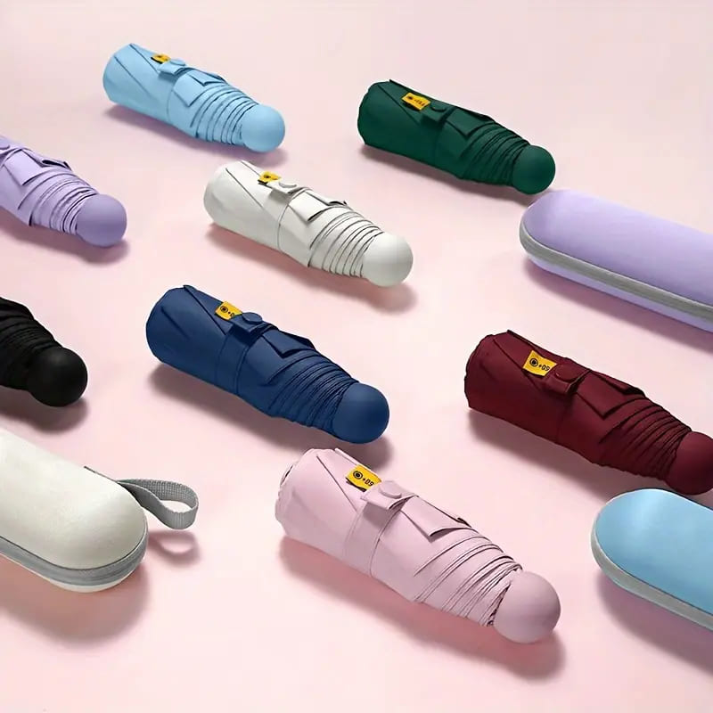 Mini Guarda-Chuva com Estojo Compacto e Proteção UV