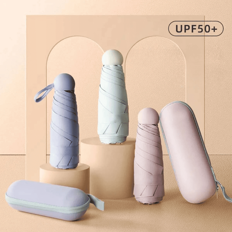 Mini Guarda-Chuva com Estojo Compacto e Proteção UV