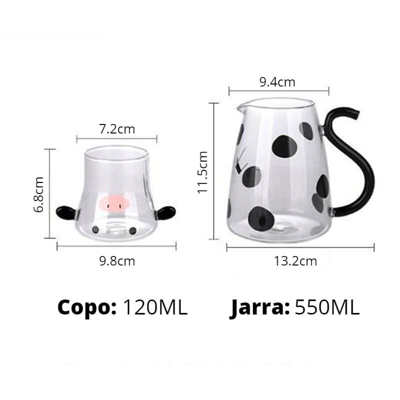 Jarra de Vidro Borossilicato com Copo Formato Vaquinha