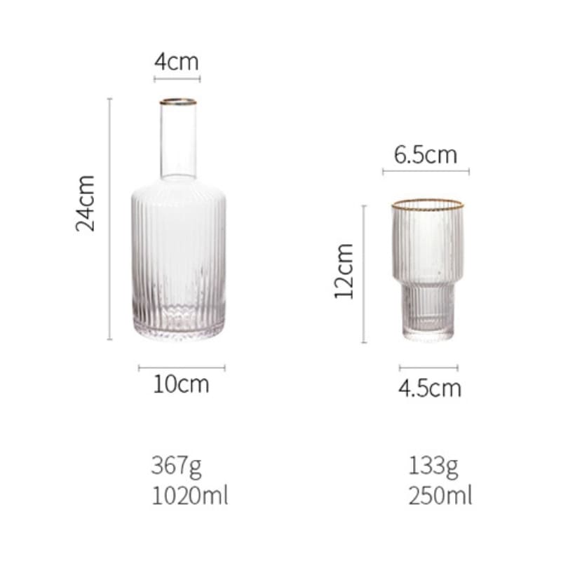 Jarra de Vidro Borossilicato com Copos e Acabamento Dourado