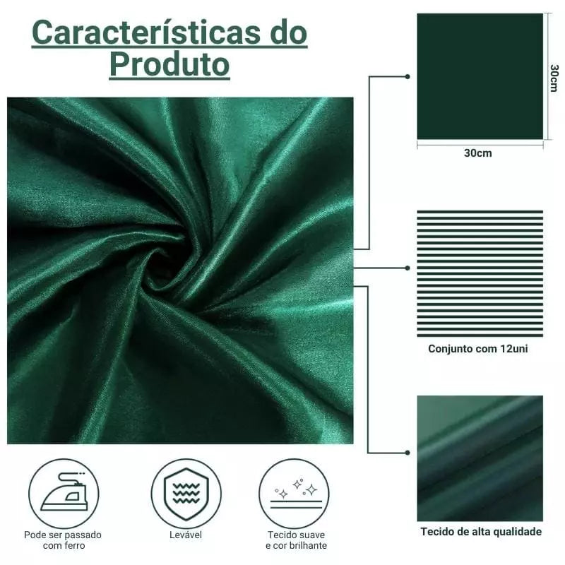 Jogo de Guardanapos de Cetim 12 Peças 30cm Colorido