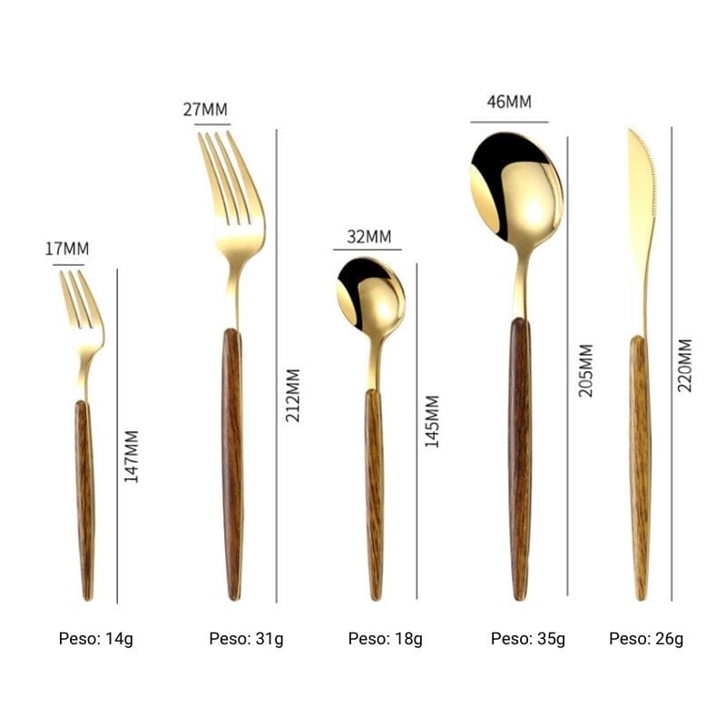 Jogo de Talheres em Aço Inox 30 Peças com Cabo Madeira