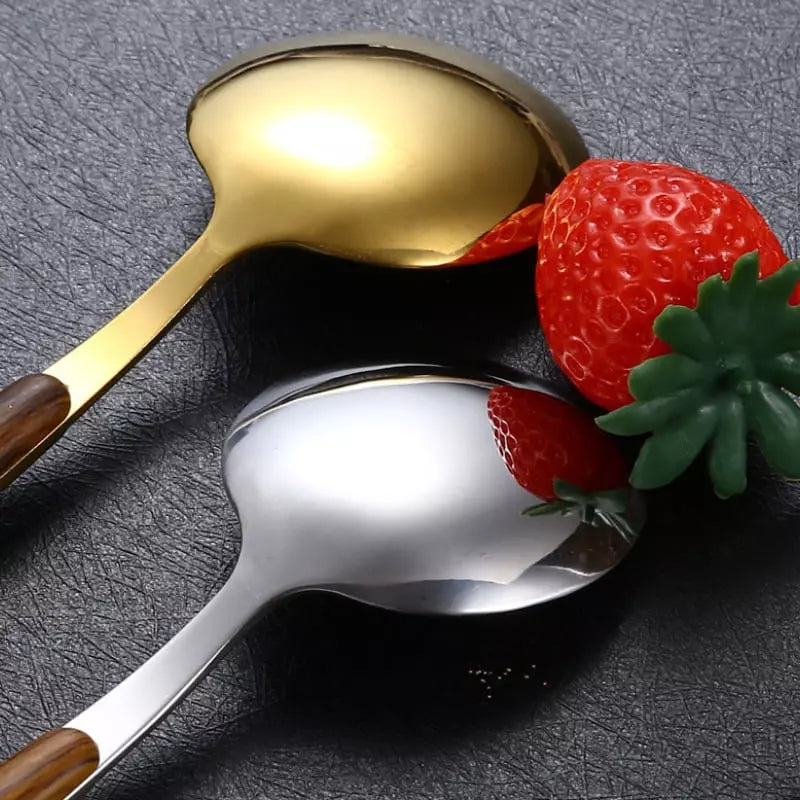 Jogo de Talheres em Aço Inox 30 Peças com Cabo Madeira