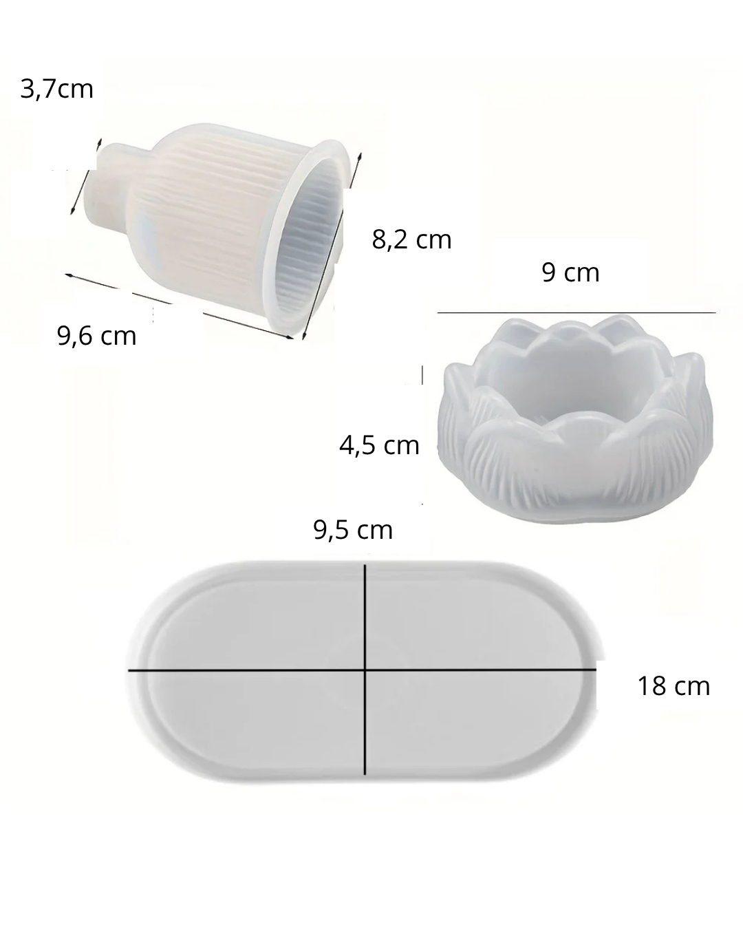 Kit 3 Moldes de Silicone para Vaso, Bandeja e Porta-Copos