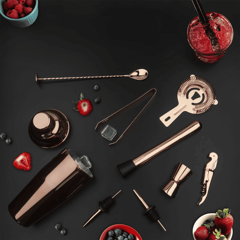 Kit Coqueteleira Em Aço Inox Com Suporte De Madeira