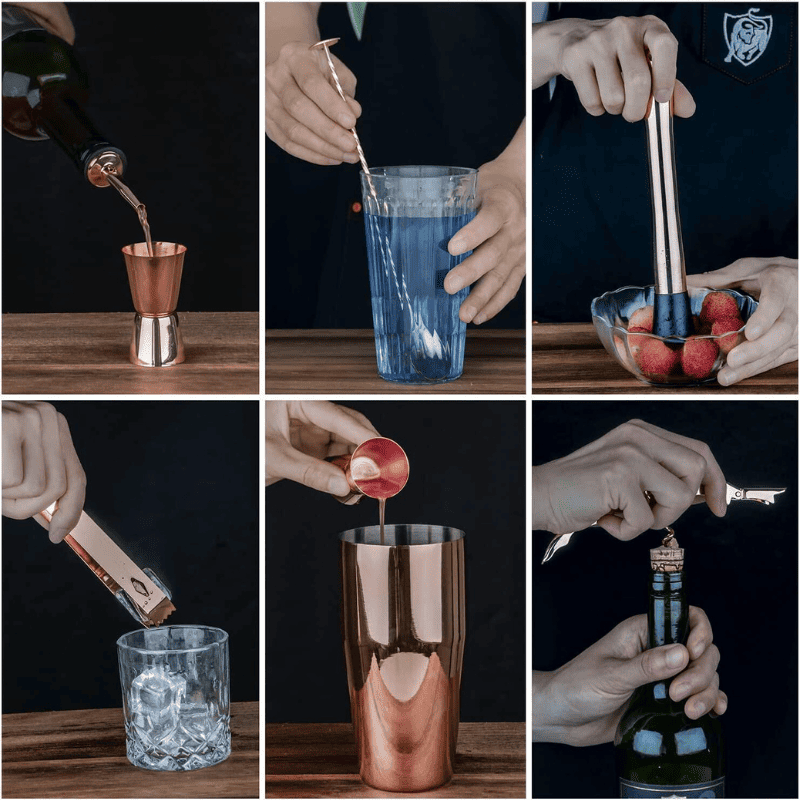 Kit Coqueteleira Em Aço Inox Com Suporte De Madeira
