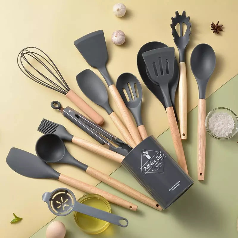 Kit de Utensílios em Silicone 14 Peças com Organizador