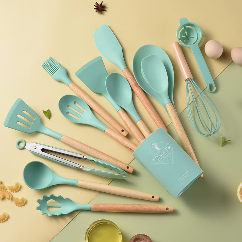 Kit de Utensílios em Silicone 14 Peças com Organizador