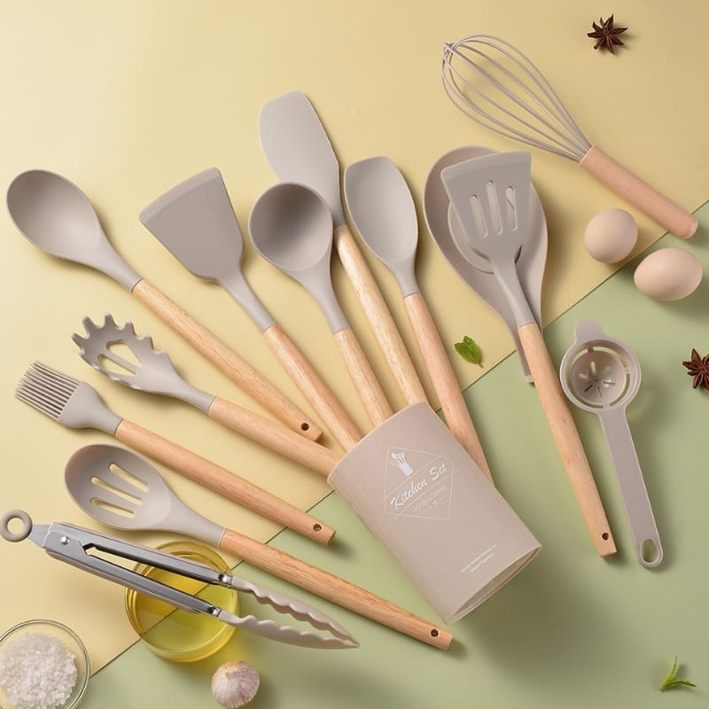 Kit de Utensílios em Silicone 14 Peças com Organizador