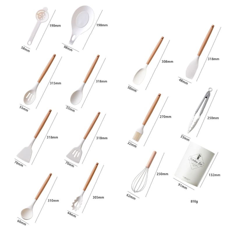 Kit de Utensílios em Silicone 14 Peças com Organizador