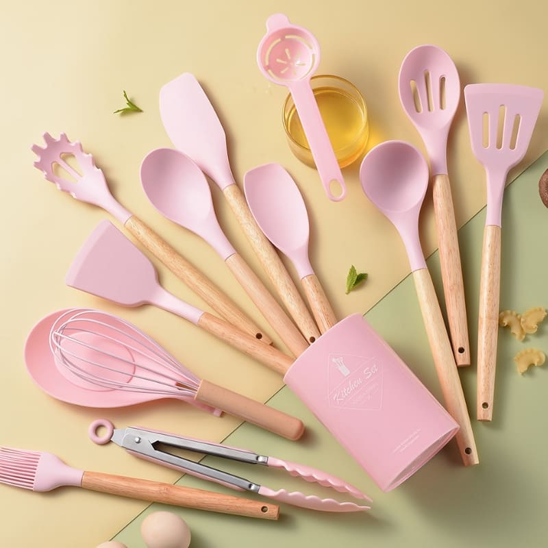 Kit de Utensílios em Silicone 14 Peças com Organizador