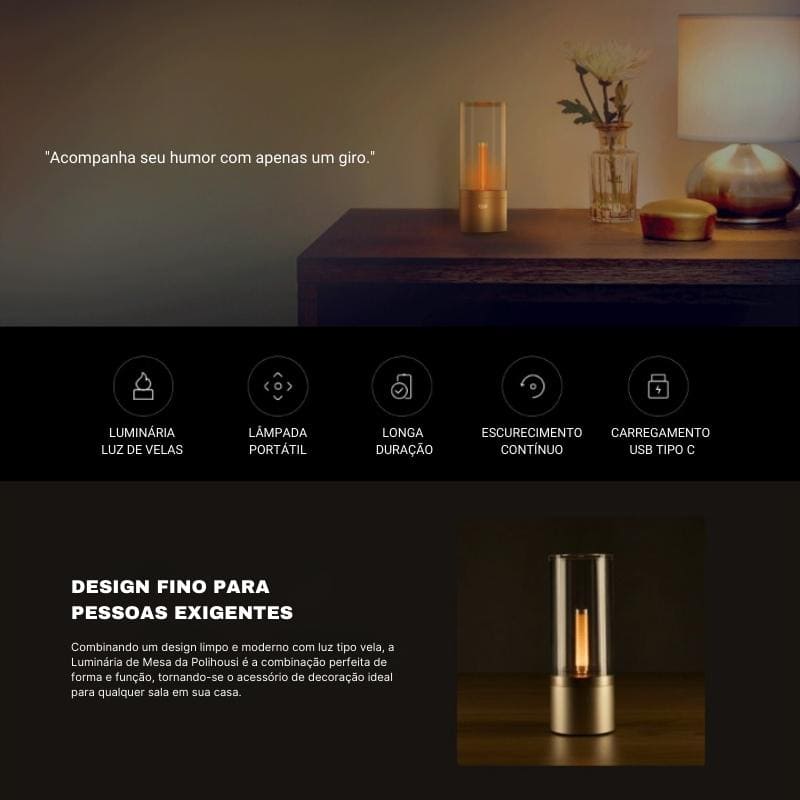 Luminária de Mesa Portátil em Metal com LED Regulável