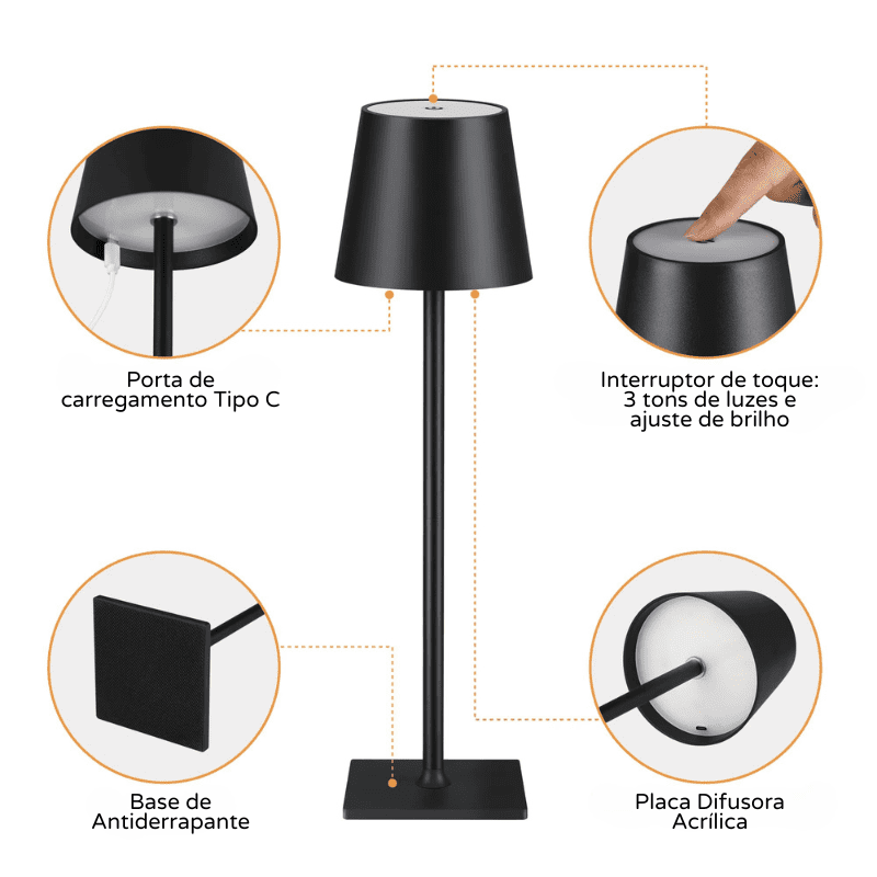 Luminária de Mesa LED Recarregável USB Minimalista Portátil