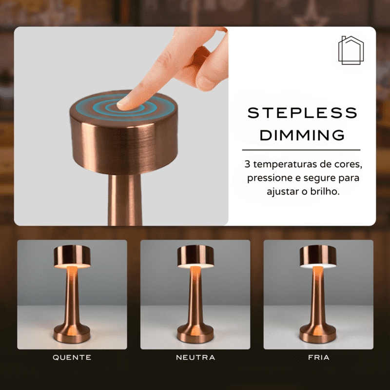 Luminária De Mesa LED Recarregável Retrô Com Dimmer