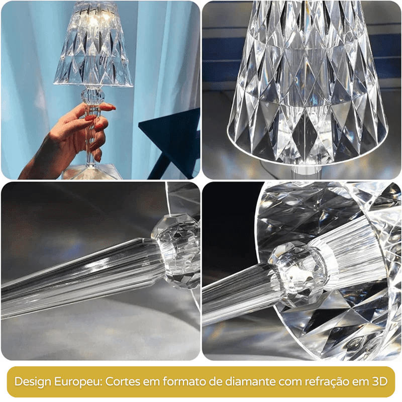 Luminária de Mesa LED Diamante Recarregável Sem Fio