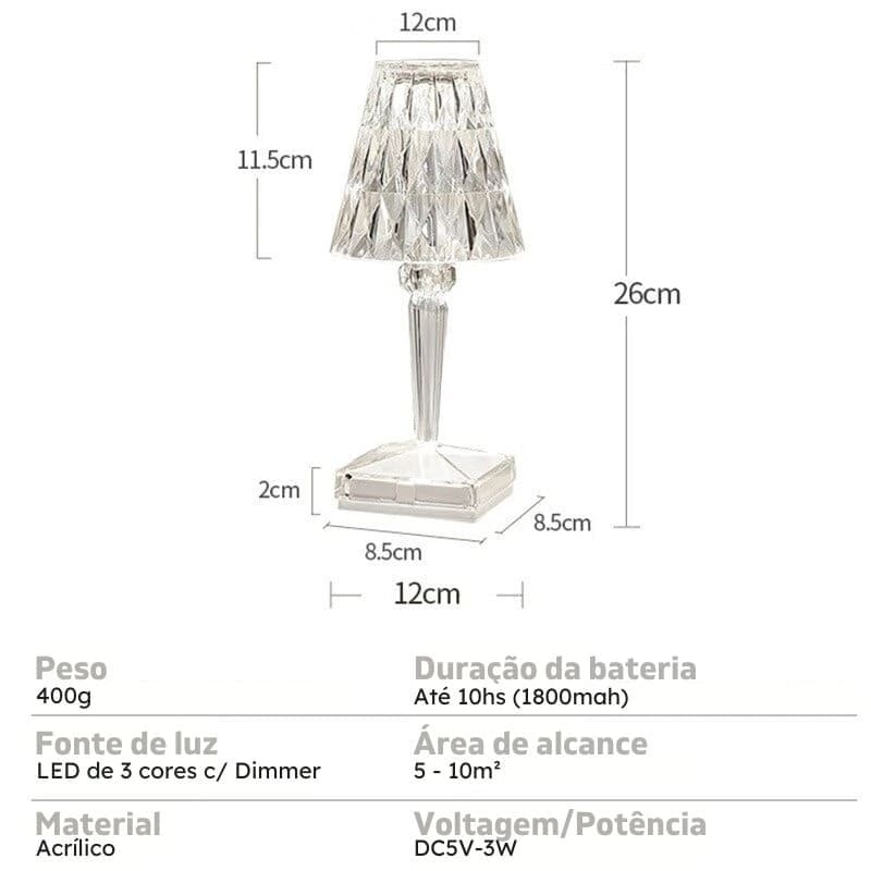 Luminária de Mesa LED Diamante Recarregável Sem Fio