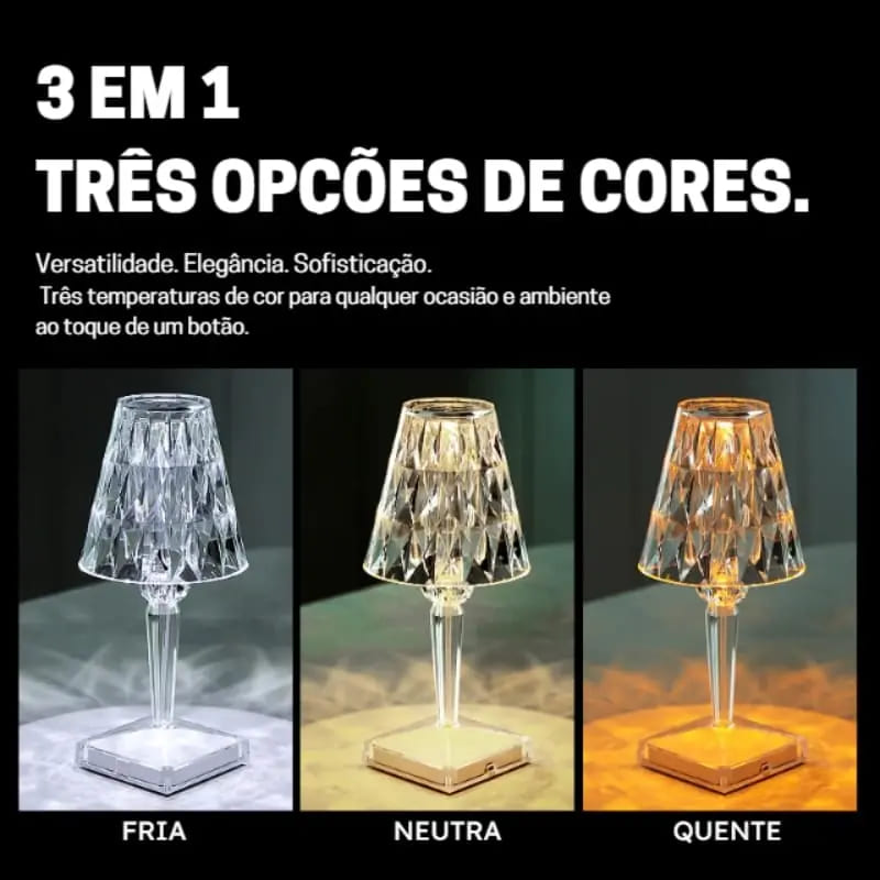 Luminária de Mesa LED Diamante Recarregável Sem Fio