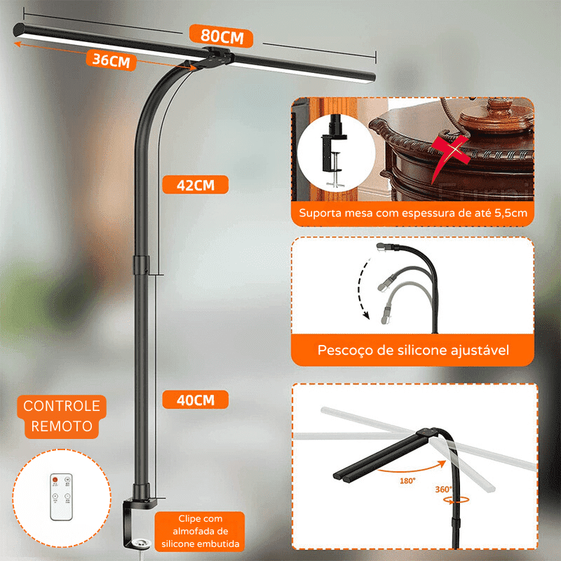Luminária de Mesa LED Flexível em Alumínio com Controle