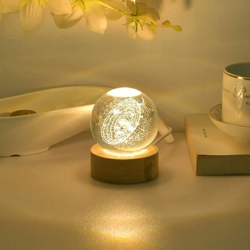 Luminária de Mesa LED 3D Bola em Cristal Decorativa