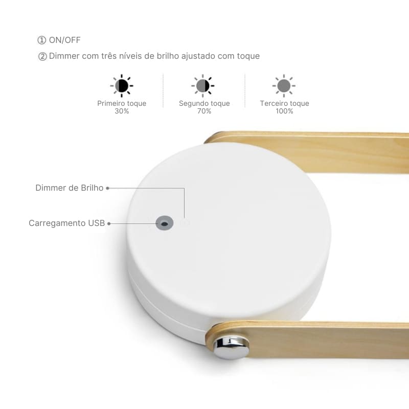 Luminária de Mesa LED com Alça Giro 360 Graus Ajustável