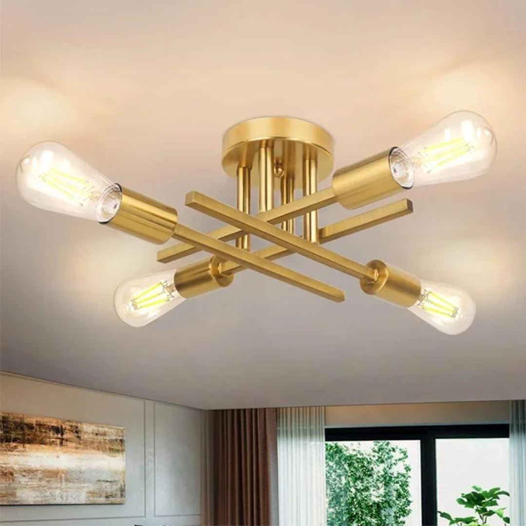 Lustre Industrial Dourado em Metal com Design Moderno