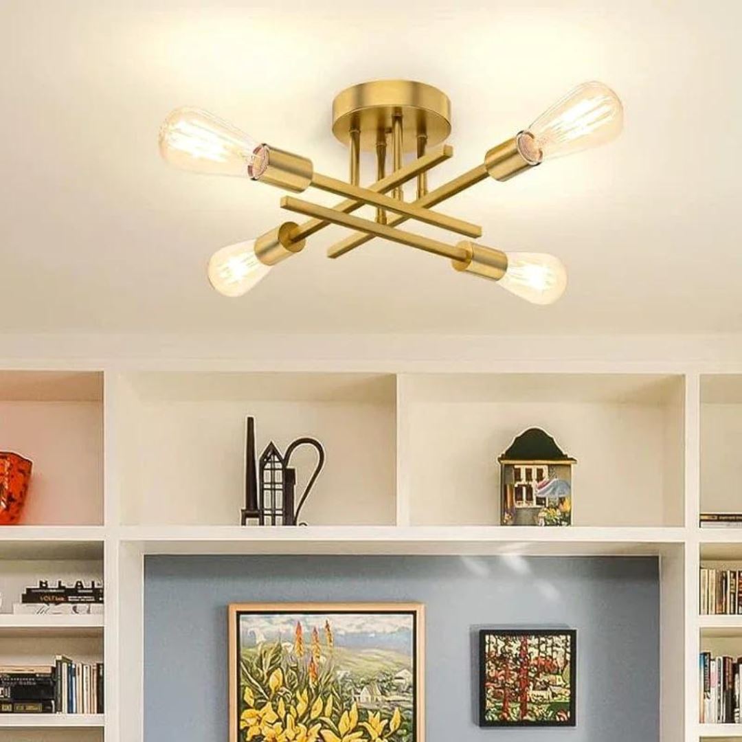 Lustre Industrial Dourado em Metal com Design Moderno