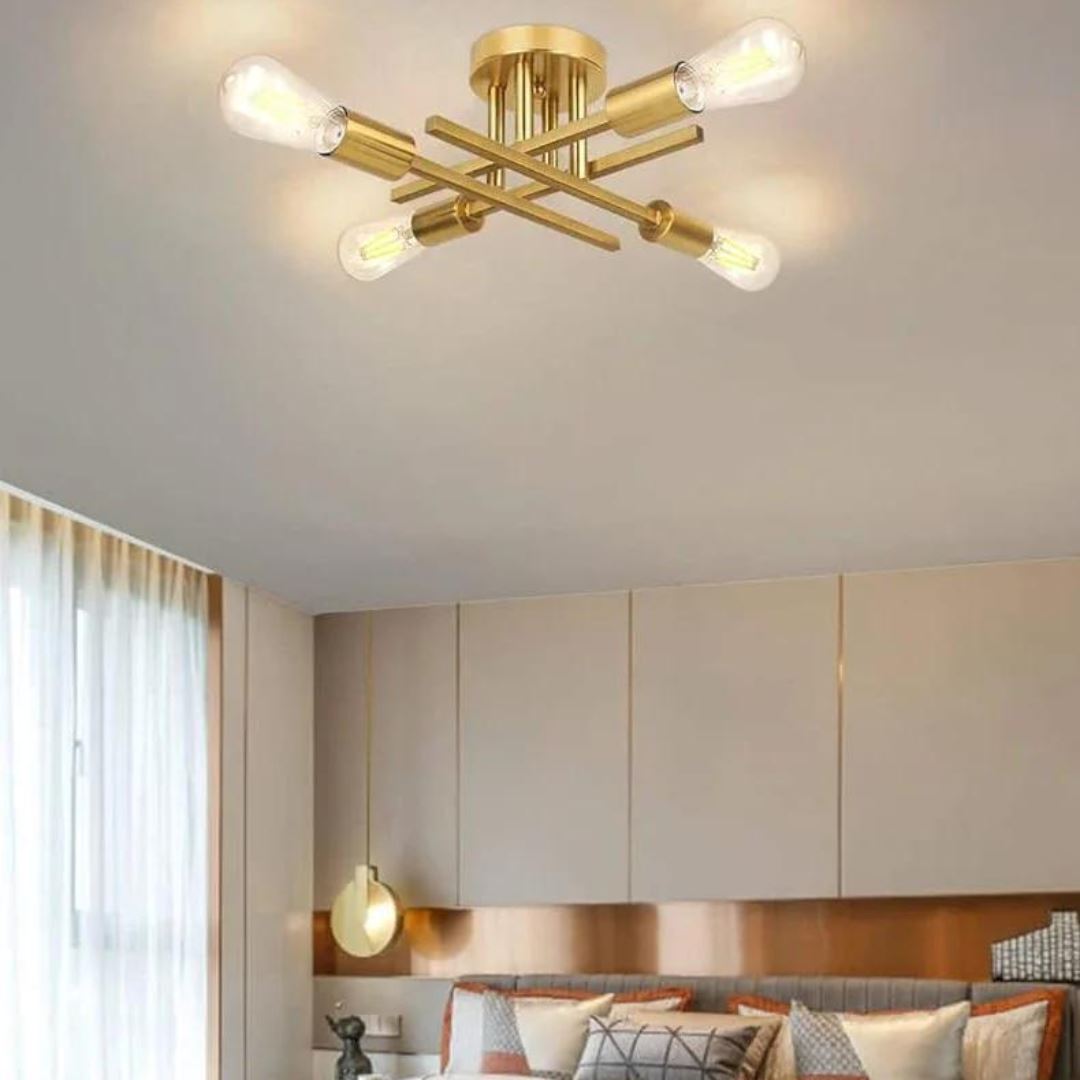 Lustre Industrial Dourado em Metal com Design Moderno