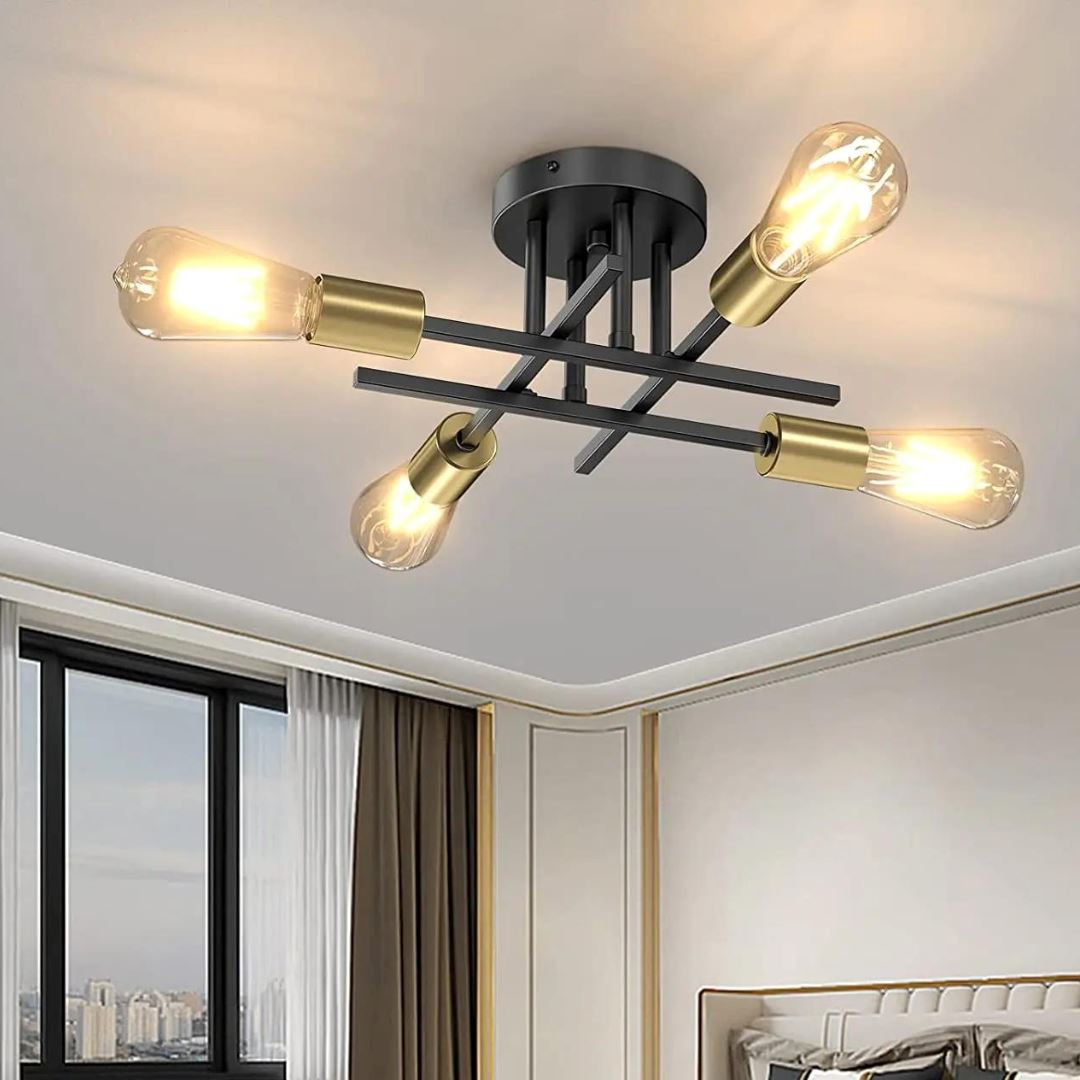 Luminária de Teto Industrial em Metal Preto Fosco Elegante