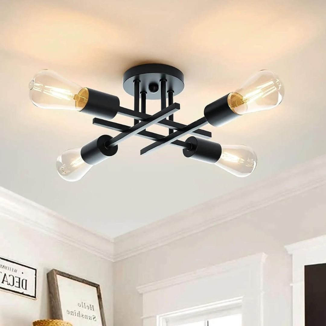 Luminária de Teto Industrial em Metal Preto Fosco Elegante