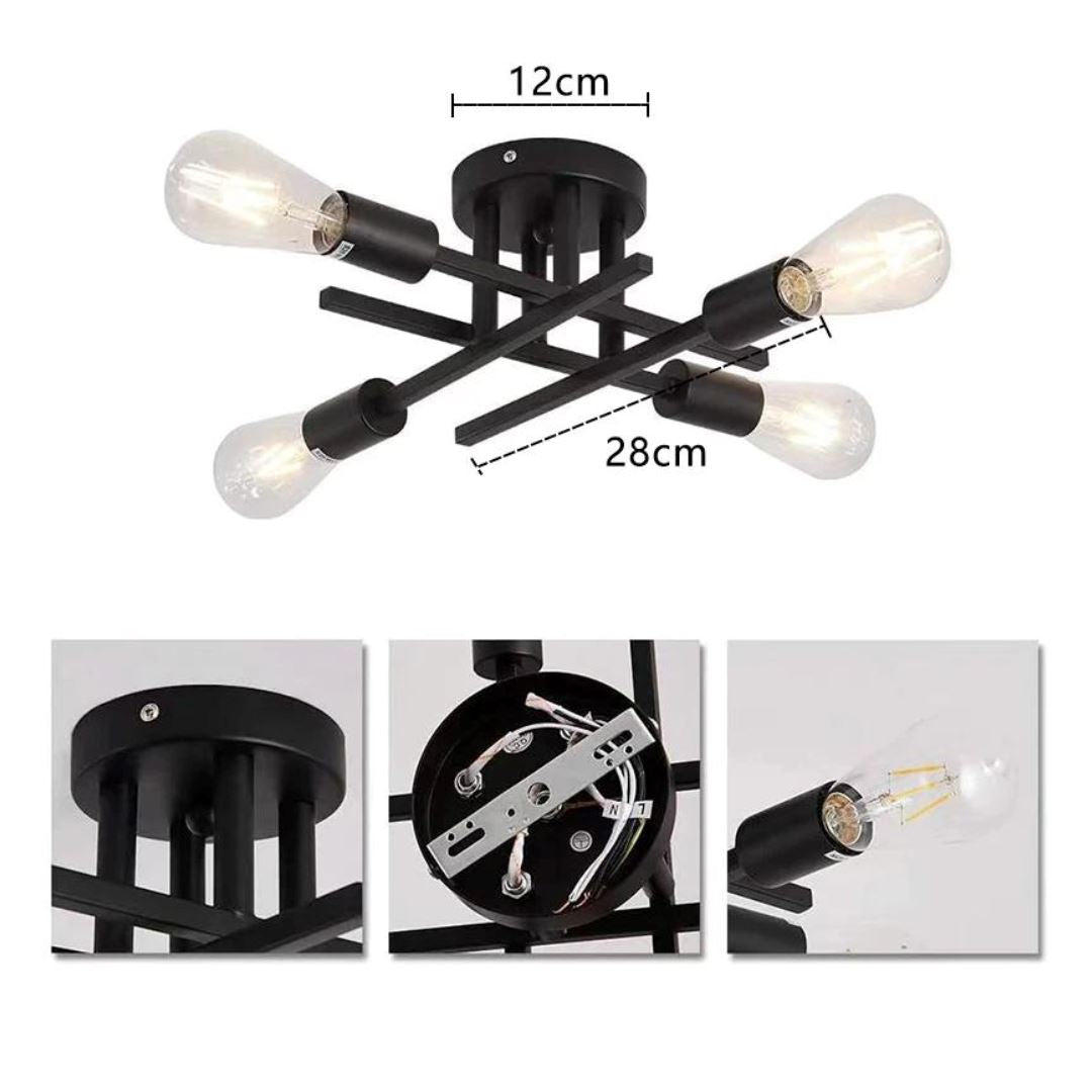 Luminária de Teto Industrial em Metal Preto Fosco Elegante