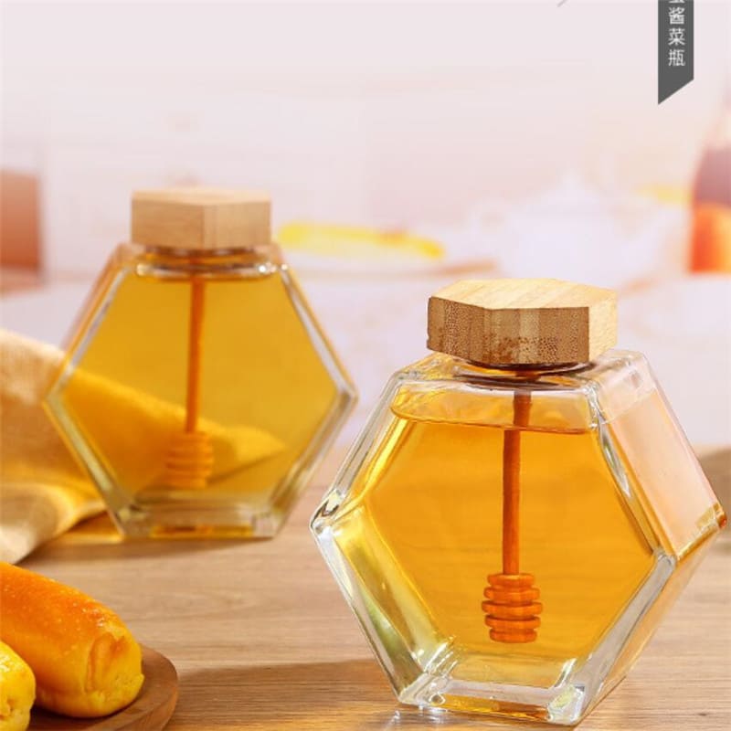 Meleira em Vidro com Tampa de Madeira e Colher