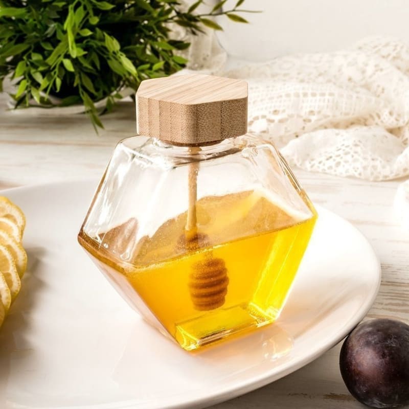 Meleira em Vidro com Tampa de Madeira e Colher