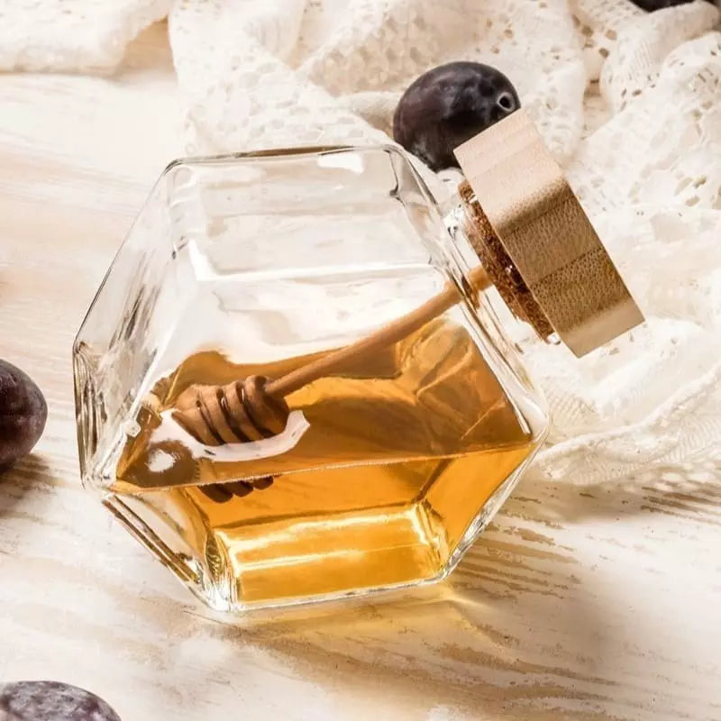 Meleira em Vidro com Tampa de Madeira e Colher