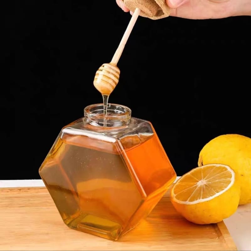 Meleira em Vidro com Tampa de Madeira e Colher