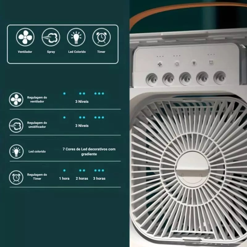 Mini Ar Condicionado Portátil com Ventilador e Umidificador