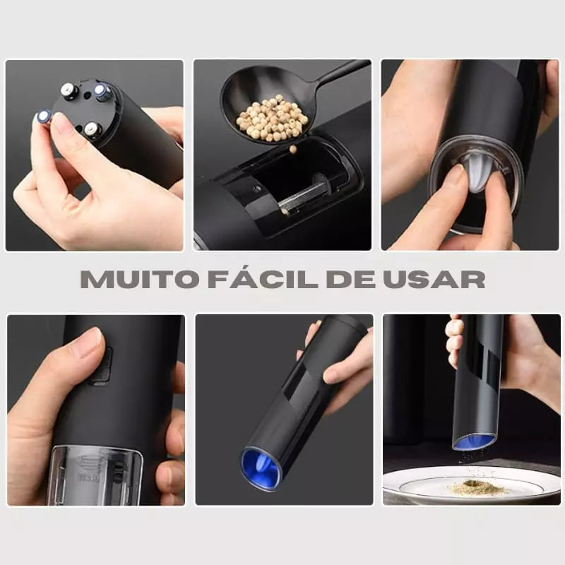 Moedor Elétrico de Pimenta em Aço Inox Ajuste Fino Durável
