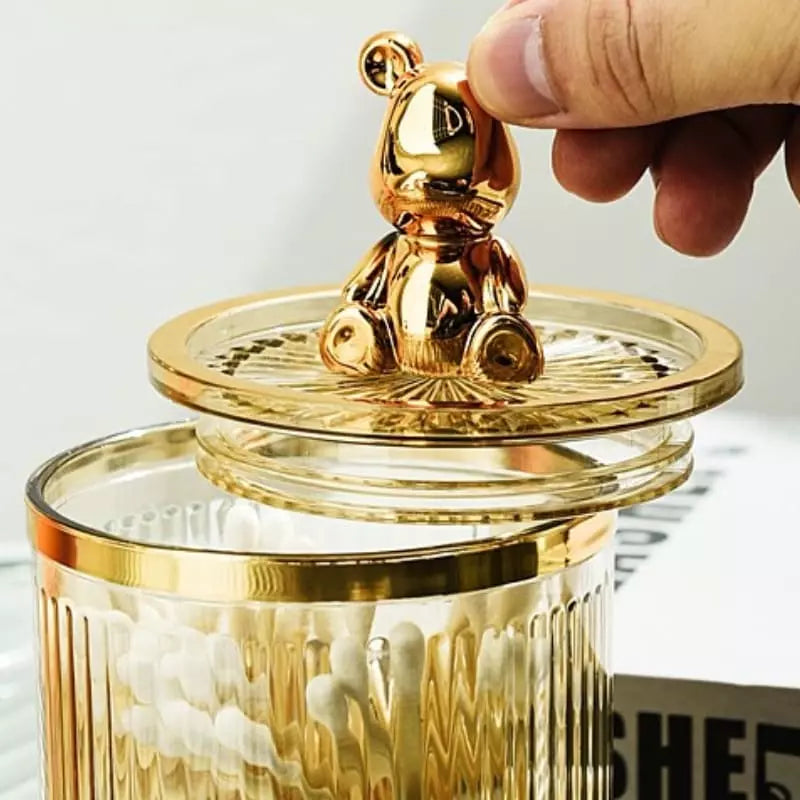 Organizador de Cotonetes e Algodão em Acrílico Dourado