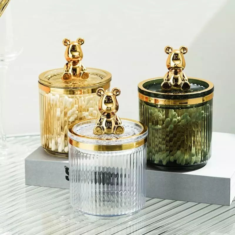 Organizador de Cotonetes e Algodão em Acrílico Dourado