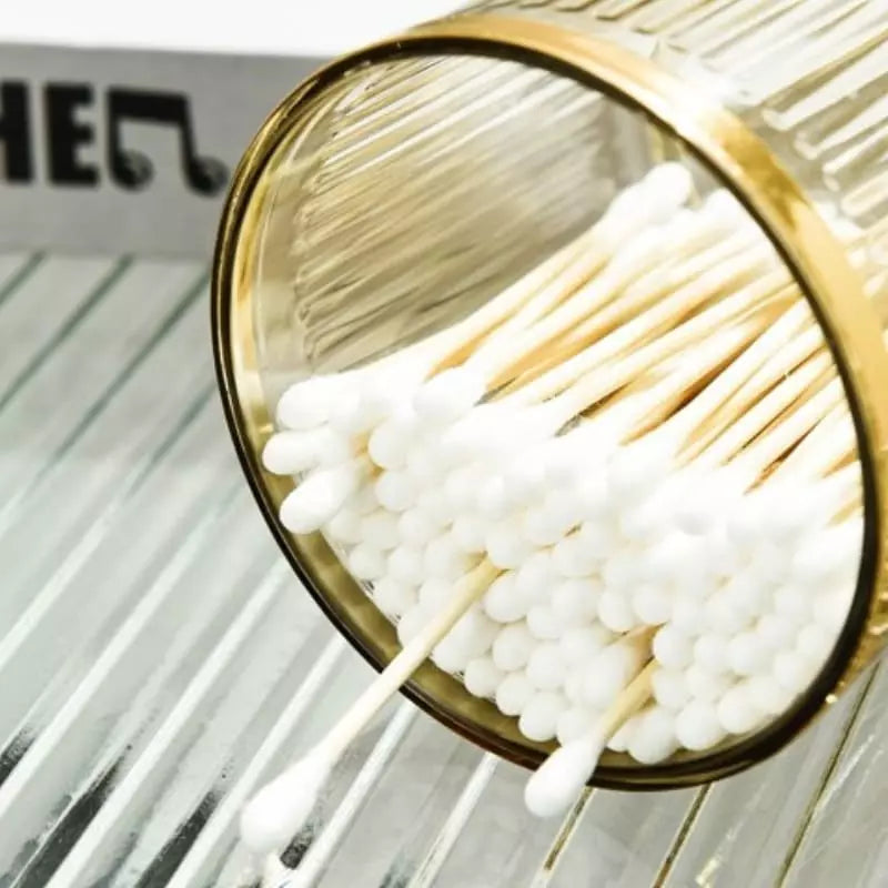 Organizador de Cotonetes e Algodão em Acrílico Dourado