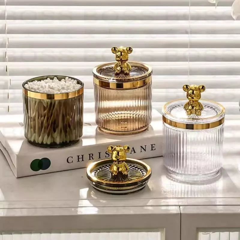 Organizador de Cotonetes e Algodão em Acrílico Dourado