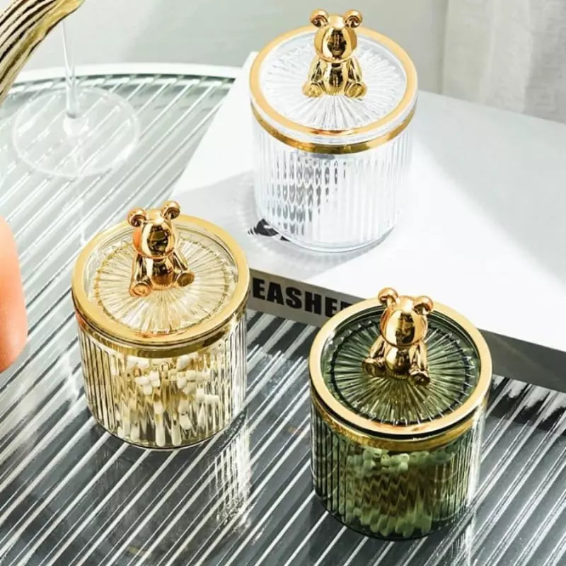 Organizador de Cotonetes e Algodão em Acrílico Dourado