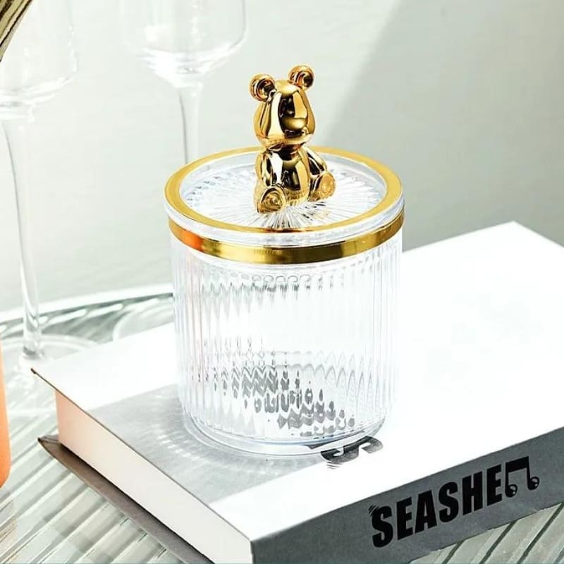 Organizador de Cotonetes e Algodão em Acrílico Dourado