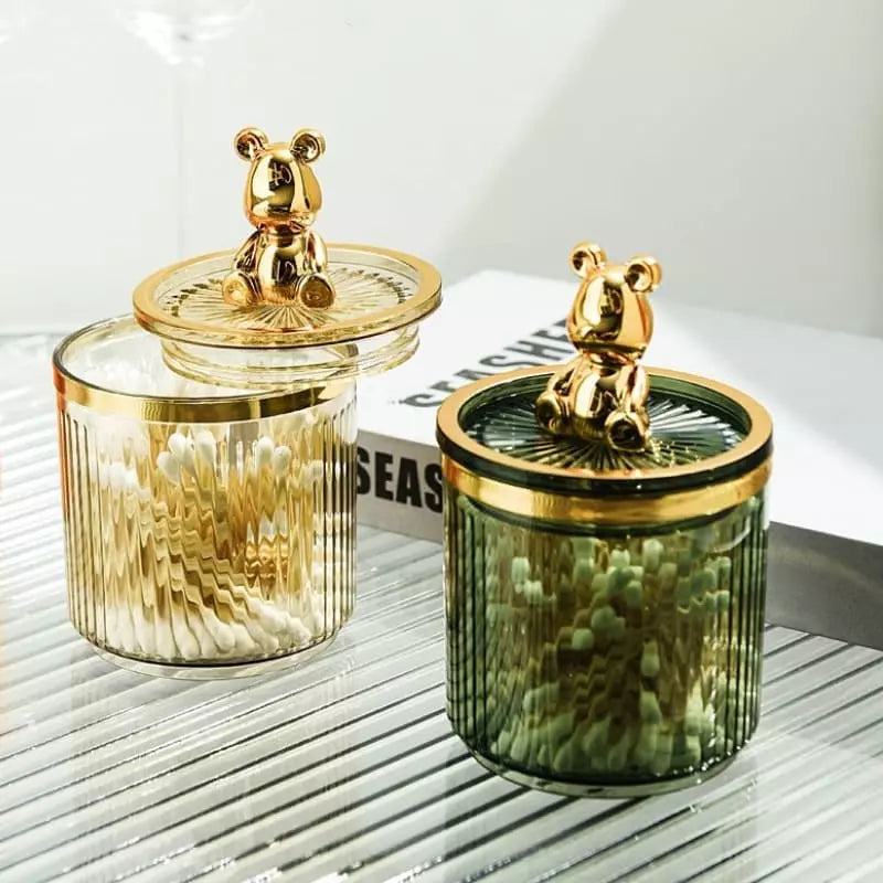 Organizador de Cotonetes e Algodão em Acrílico Dourado