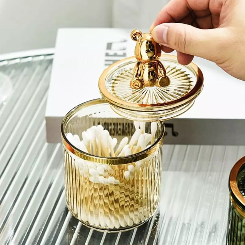 Organizador de Cotonetes e Algodão em Acrílico Dourado