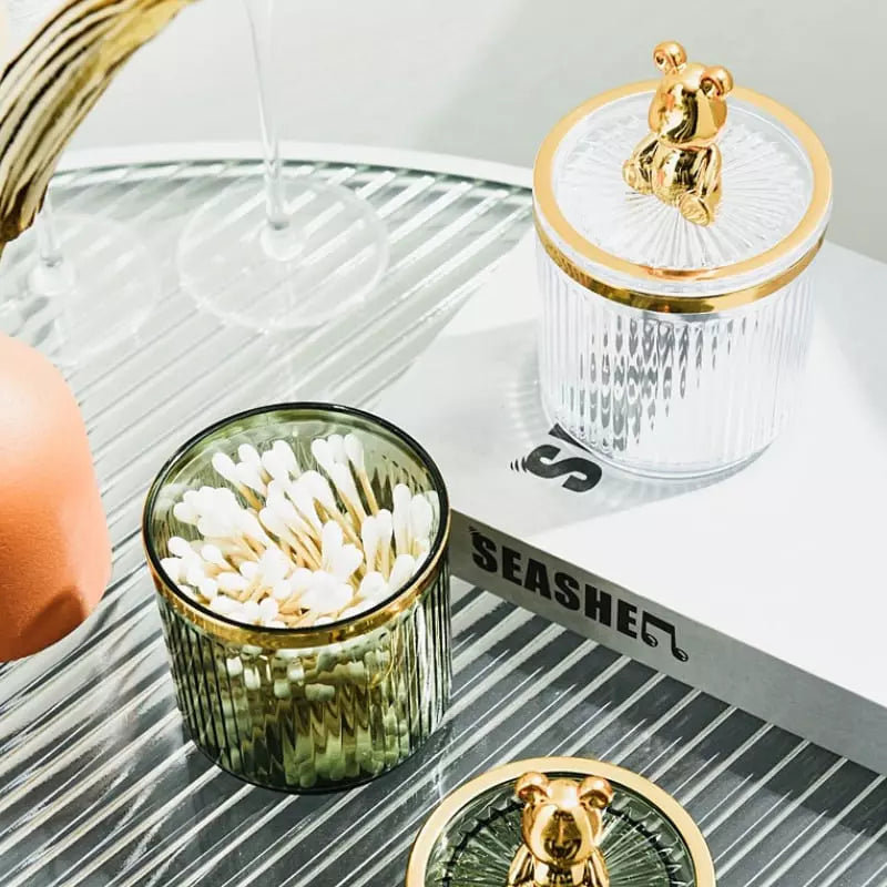 Organizador de Cotonetes e Algodão em Acrílico Dourado