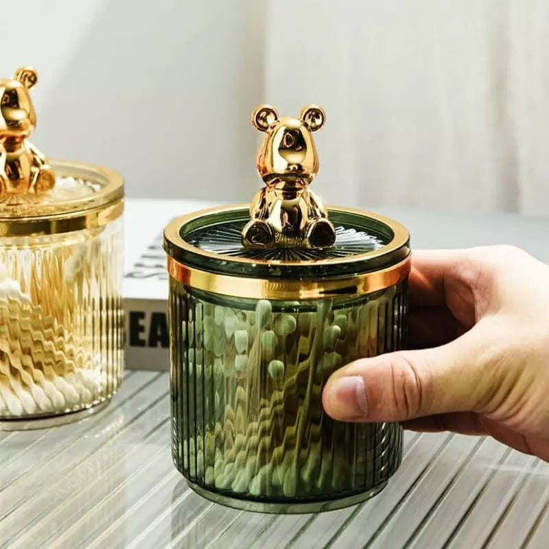 Organizador de Cotonetes e Algodão em Acrílico Dourado