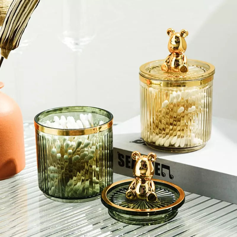 Organizador de Cotonetes e Algodão em Acrílico Dourado