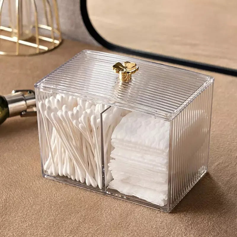 Organizador Cotonete e Algodão Acrílico Dourado com Tampa