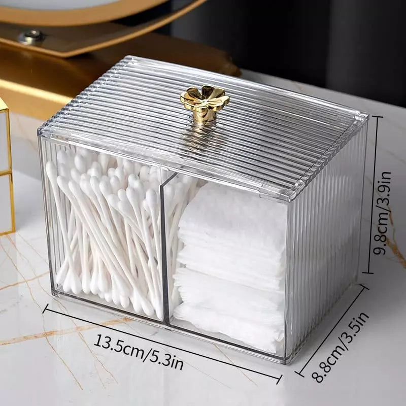 Organizador Cotonete e Algodão Acrílico Dourado com Tampa